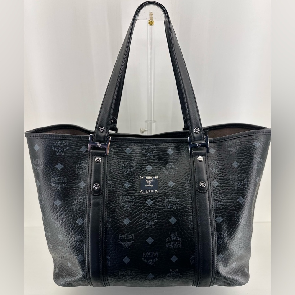 MCM Iconic Visetos Leather 2018 Tote Black & Gray w/ Silver Hardware. COA Incl.